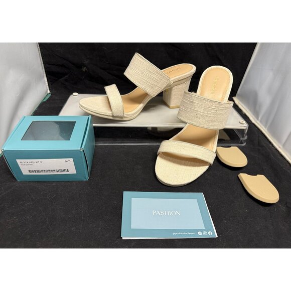 Pashion FootWear Convertible Heel Sandals- "The Slide" Ivory Linen Size 10 NWB - Picture 2 of 5